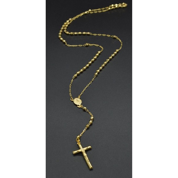 10k Solid Yellow Gold Rosary virgin Mary Jesus Cross Necklace 18 9.3 gr - Picture 2 of 7
